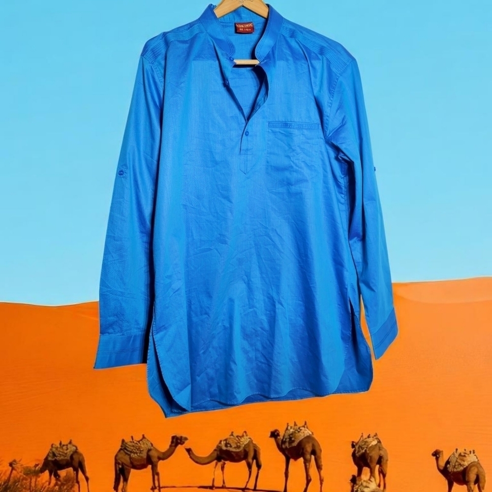 Vintage Con-Cave Kurta Sz 44 Blue Men's Shirt Tunic